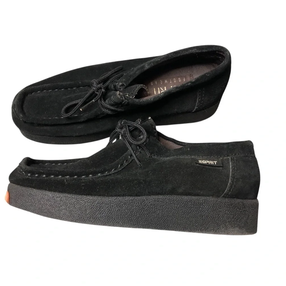Vtg 90's Y2K Esprit Suede Loafer Black Platform Square Toe Sz 6.5 Retro Grunge